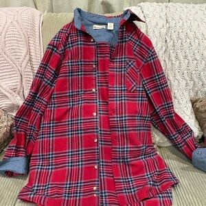 Vintage BACKPACKER mens Red blue Plaid Button-Up Shirt Large 100% cotton